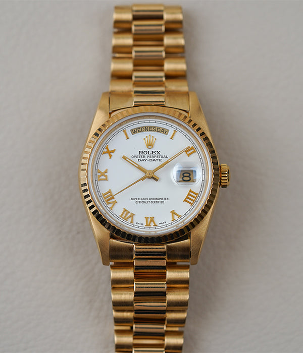 1990 Rolex Day-Date 18238 White Roman Dial