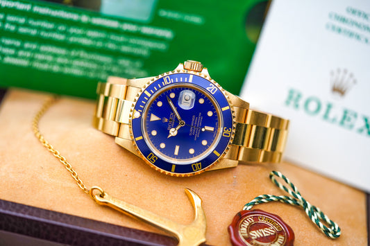 1990 Rolex Submariner 18K Yellow Gold 16618 'Blusey'