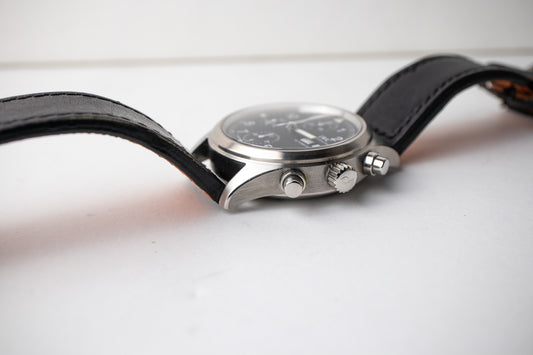 IWC Chronograph Flieger reference 3706 bottom right side of case and lug with crown and pushers