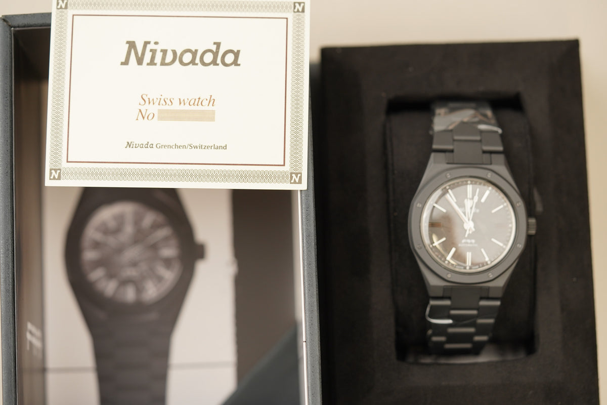 Nivada Grenchen F77 Black Ceramic Meteorite Dial 68020A77