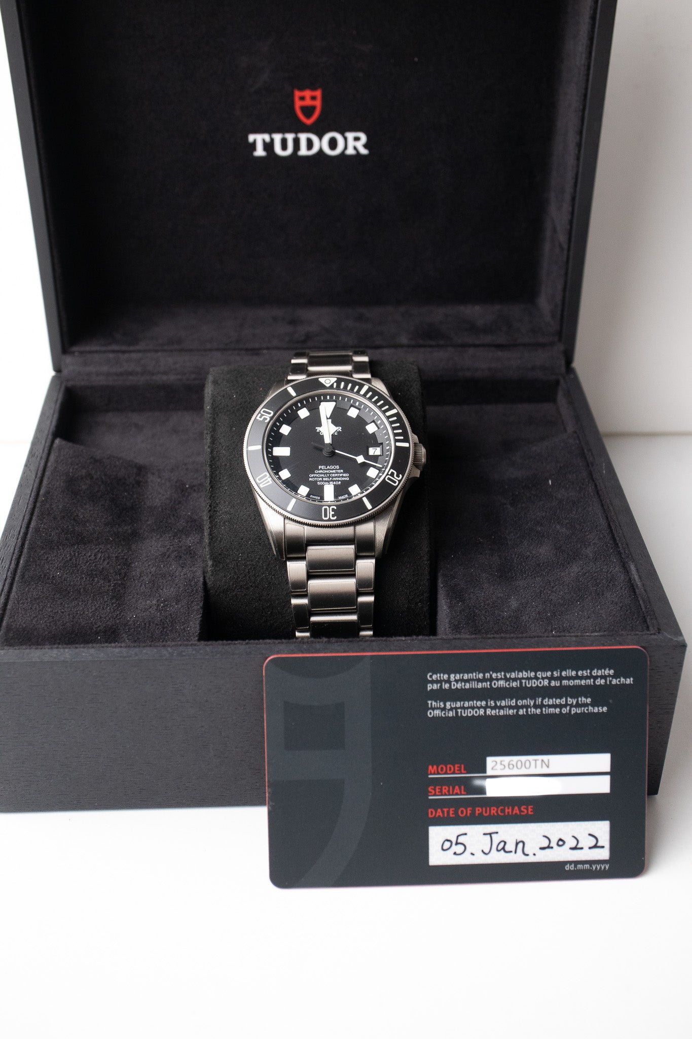 Tudor Pelagos 25600TN Titanium Men's Watch Black Dial Box and Papers the warranty card is dated January 2022