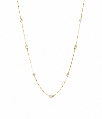 1.00ctw 14k Yellow Gold Fancy Lab Grown Diamond Station Chain 18"