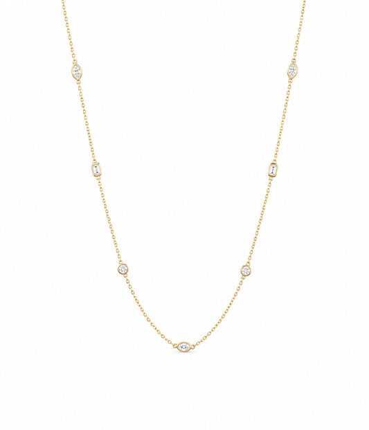 1.00ctw 14k Yellow Gold Fancy Lab Grown Diamond Station Chain 18"
