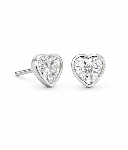 14k White Gold 0.51tcw Heart Lab Grown Diamond Bezel Set Stud Earrings