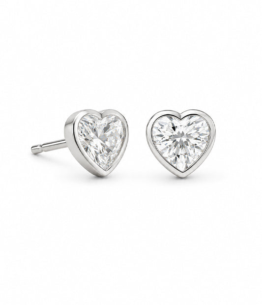 14k White Gold 0.51tcw Heart Lab Grown Diamond Bezel Set Stud Earrings