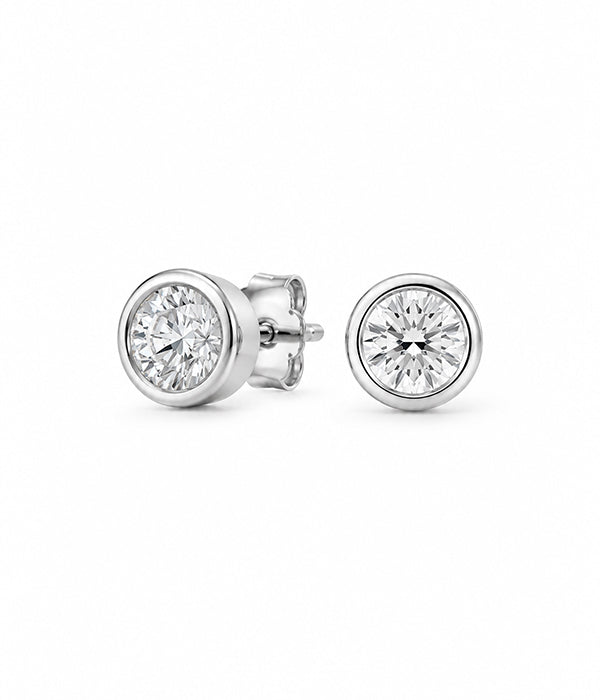 14k White Gold 1.00tcw Round Lab Grown Diamond Bezel Set Stud Earrings