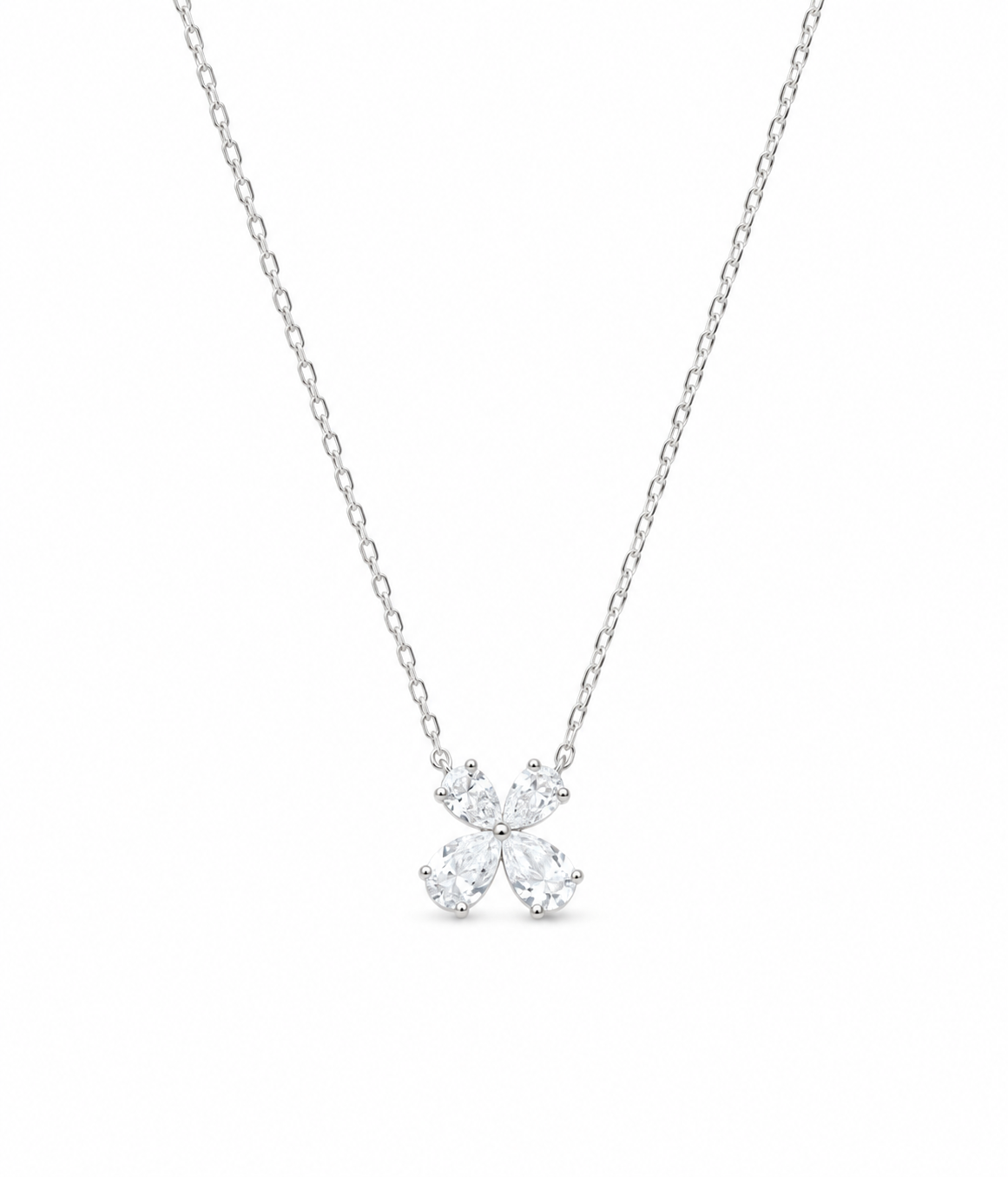 14k White Gold 1.60tcw Pear Shape Lab Grown Diamond Clover Necklace 18