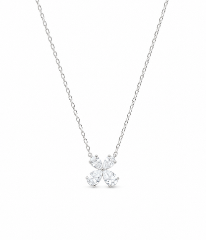 14k White Gold 1.60tcw Pear Shape Lab Grown Diamond Clover Necklace 18"