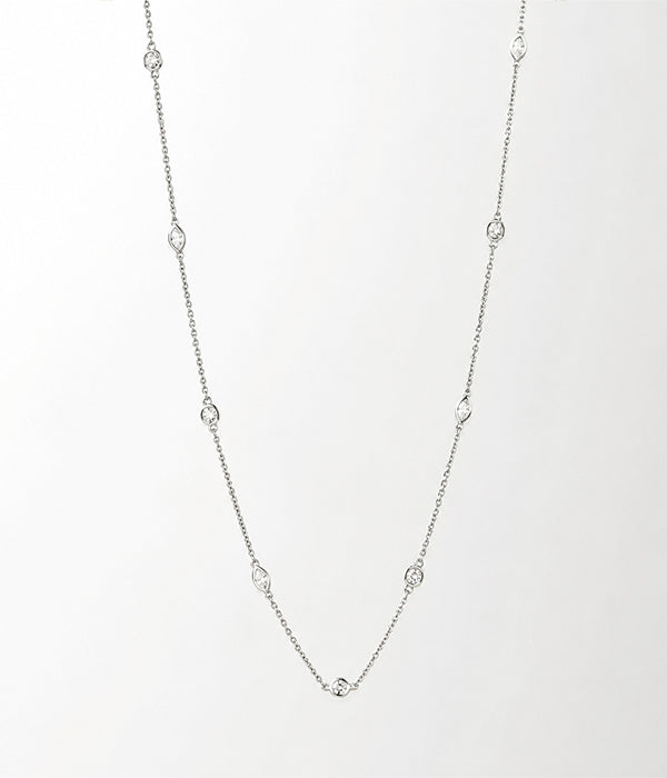 14k White Gold 1cw Lab Grown Fancy Diamond Station Necklace 18