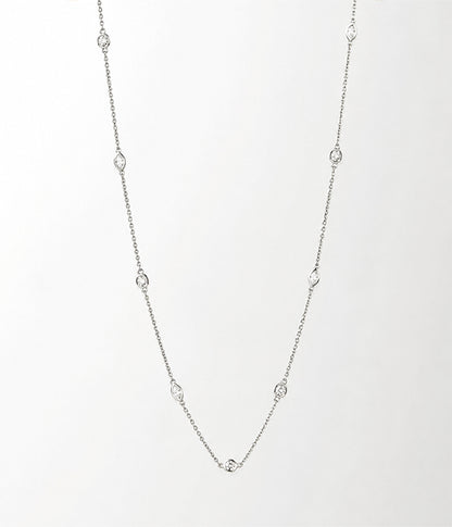 14k White Gold 1cw Lab Grown Fancy Diamond Station Necklace 18"