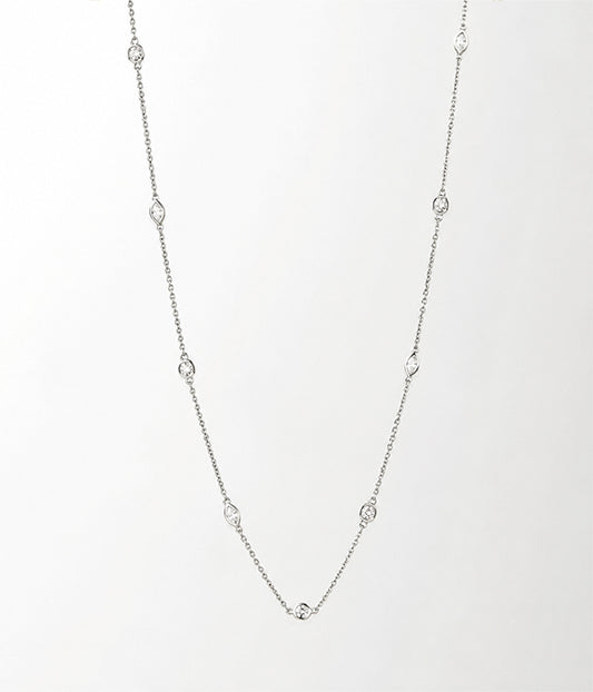 14k White Gold 1cw Lab Grown Fancy Diamond Station Necklace 18"