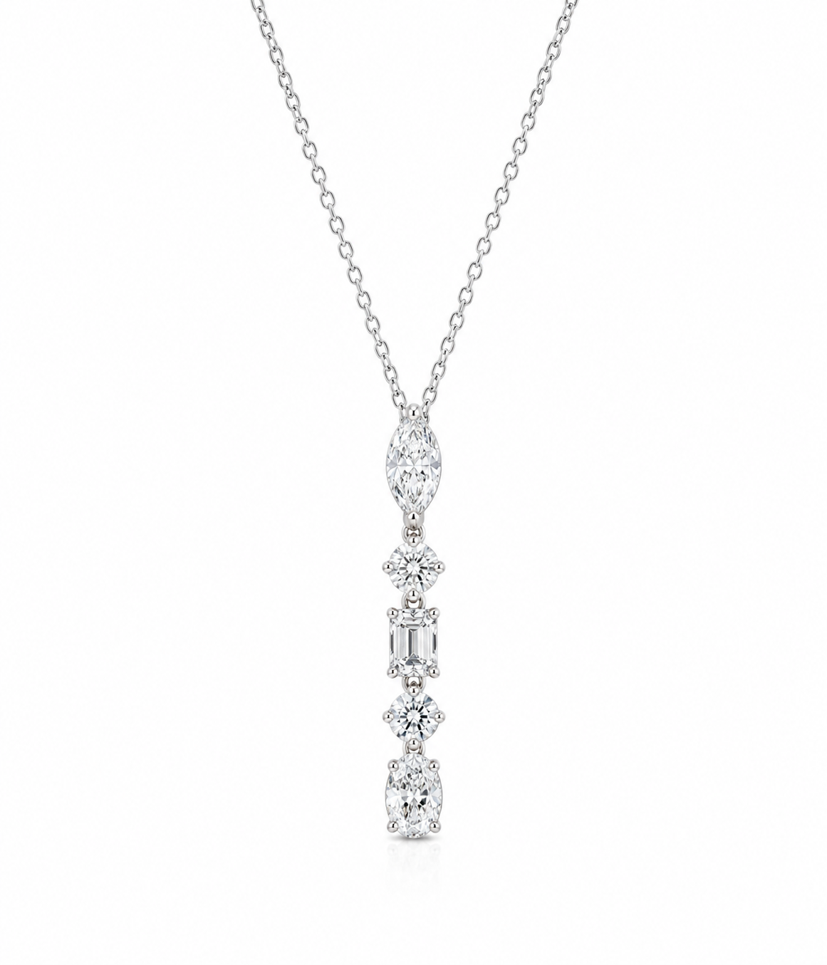 14k White Gold 2.04tcw Fancy Shape lab Grown Diamond Drop Pendant Necklace 18