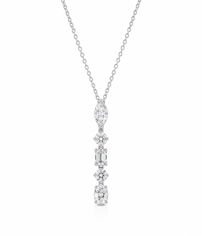 14k White Gold 2.04tcw Fancy Shape lab Grown Diamond Drop Pendant Necklace 18"