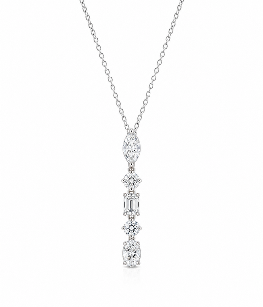 14k White Gold 2.04tcw Fancy Shape lab Grown Diamond Drop Pendant Necklace 18"