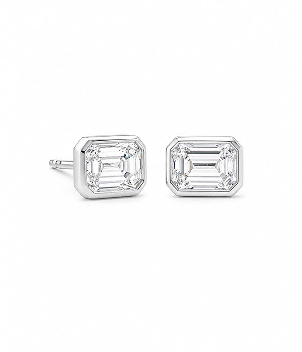 14k White Gold 2.05tcw Bezel Set Emerald Cut Diamond Stud Earrings
