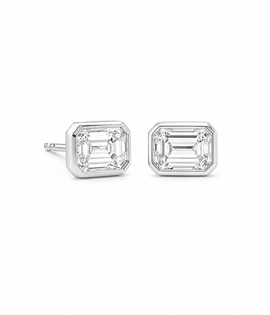 14k White Gold 2.05tcw Bezel Set Emerald Cut Diamond Stud Earrings