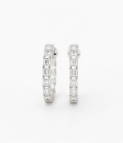 14k White Gold 3.00tcw Lab Grown Round & Emerald Cut Diamond Inside Hoops