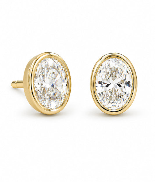 14k Yellow Gold 1.06tcw Oval Lab Grown Diamond Bezel Set Stud Earrings