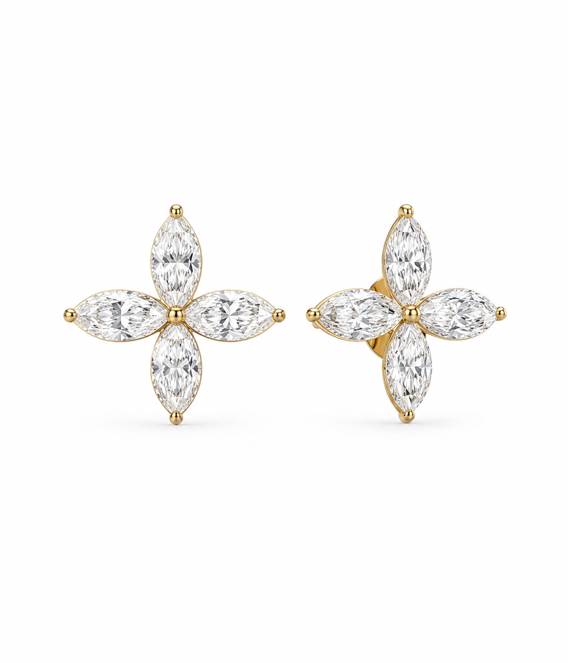 14k Yellow Gold 1.28tcw Marquise Lab Grown Diamond Flower Stud Earrings