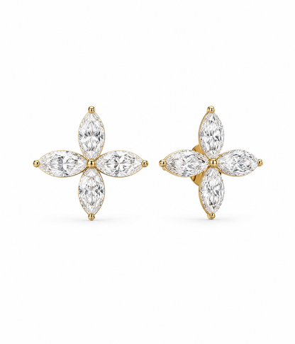14k Yellow Gold 1.28tcw Marquise Lab Grown Diamond Flower Stud Earrings