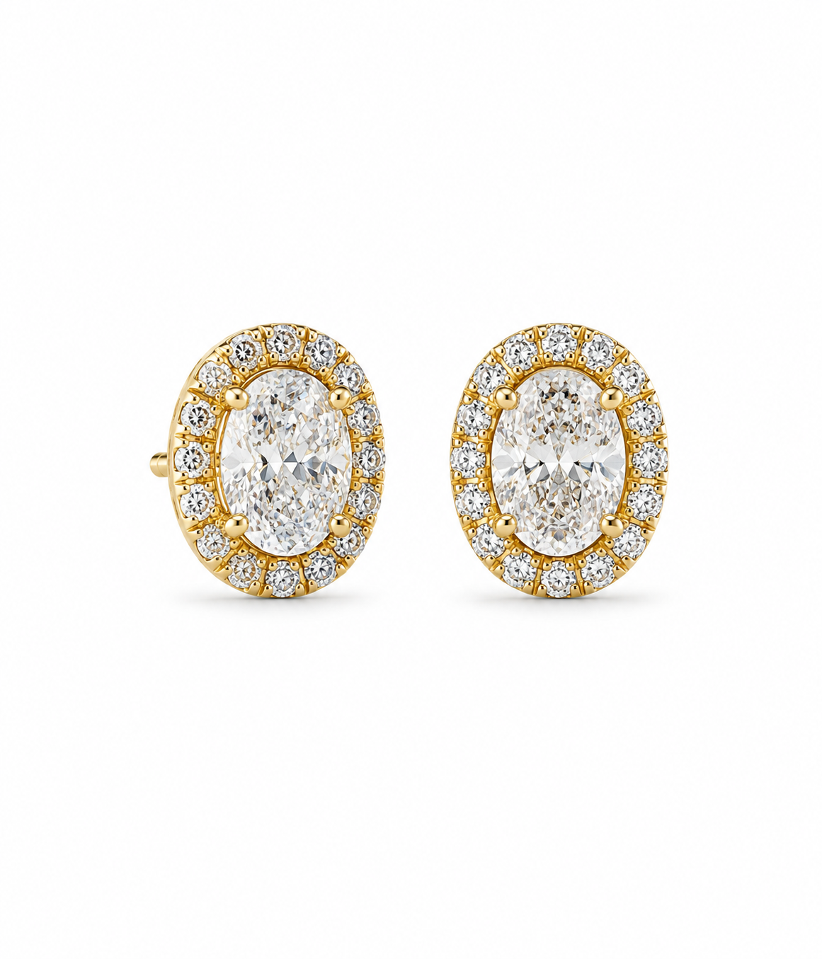14k Yellow Gold 1.35tcw Oval Lab Grown Diamond Halo Set Stud Earrings