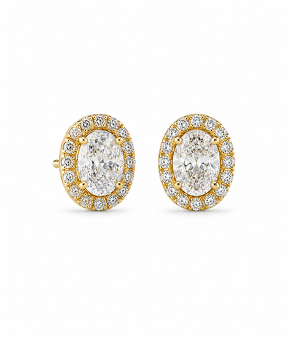 14k Yellow Gold 1.35tcw Oval Lab Grown Diamond Halo Set Stud Earrings