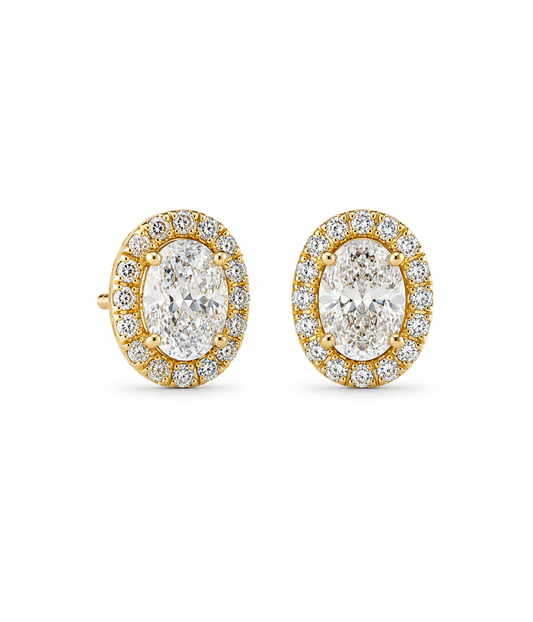14k Yellow Gold 1.35tcw Oval Lab Grown Diamond Halo Set Stud Earrings