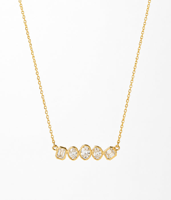 14k Yellow Gold 5 Stone Bezel Set Fancy Lab Grown Diamond Necklace 0.92tcw