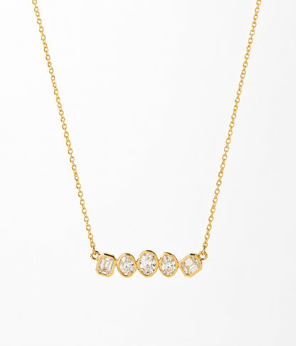 14k Yellow Gold 5 Stone Bezel Set Fancy Lab Grown Diamond Necklace 0.92tcw