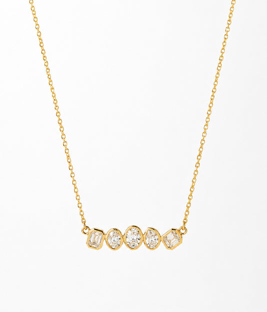 14k Yellow Gold 5 Stone Bezel Set Fancy Lab Grown Diamond Necklace 0.92tcw