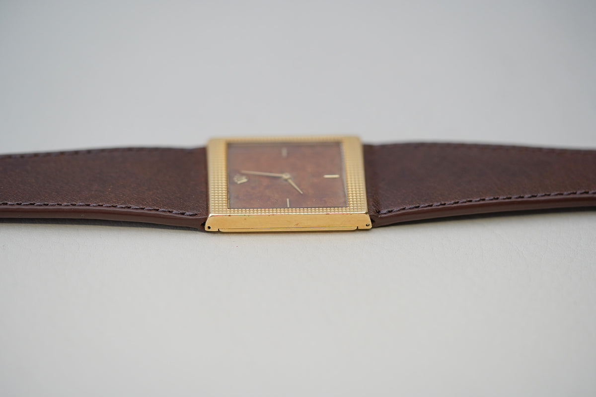1970's Rolex Cellini 4127 18k Yellow Gold Burl Wood Dial