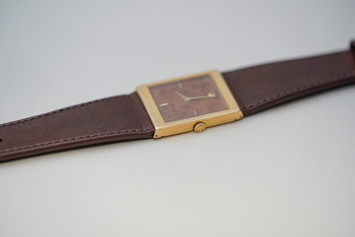 1970's Rolex Cellini 4127 18k Yellow Gold Burl Wood Dial