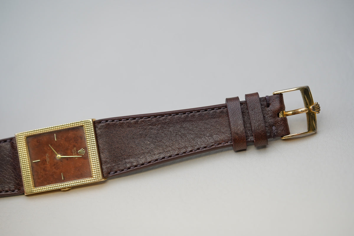 1970's Rolex Cellini 4127 18k Yellow Gold Burl Wood Dial