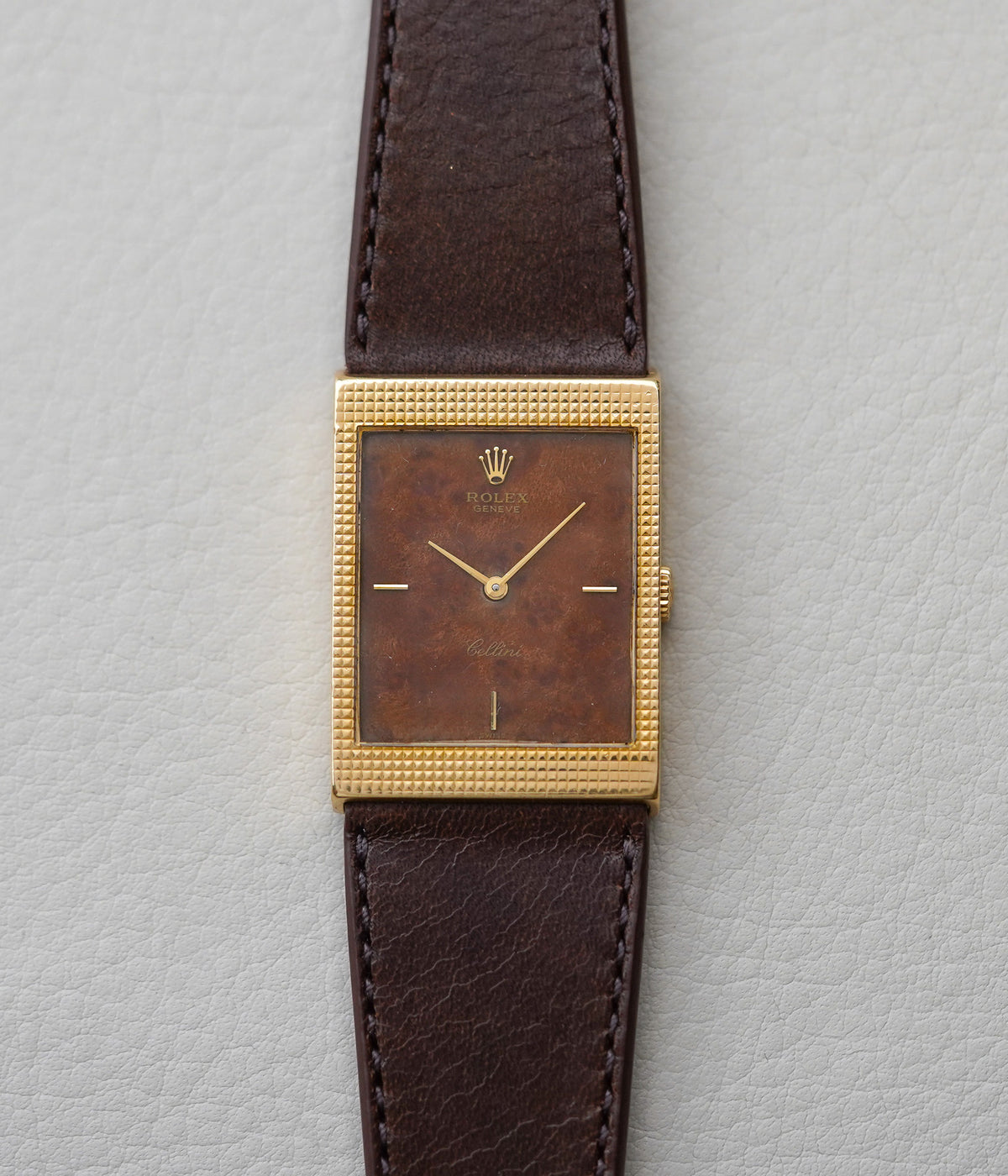 1970's Rolex Cellini 4127 18k Yellow Gold Burl Wood Dial