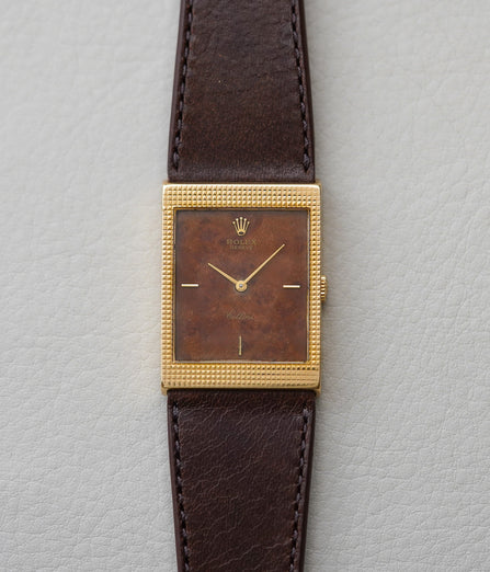 1970's Rolex Cellini 4127 18k Yellow Gold Burl Wood Dial