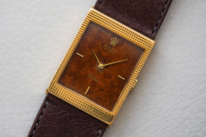 1970's Rolex Cellini 4127 18k Yellow Gold Burl Wood Dial