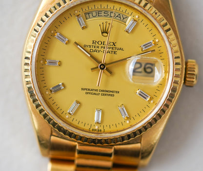 1981 Rolex Day-Date 18038 Champagne Lemon Baguette Diamond Dial