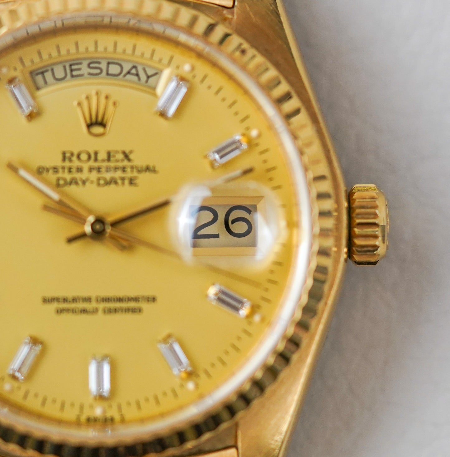 1981 Rolex Day-Date 18038 Champagne Lemon Baguette Diamond Dial