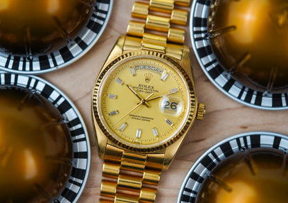 1981 Rolex Day-Date 18038 Champagne Lemon Baguette Diamond Dial