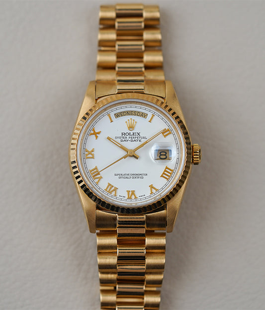 1990 Rolex Day-Date 18238 White Roman Dial