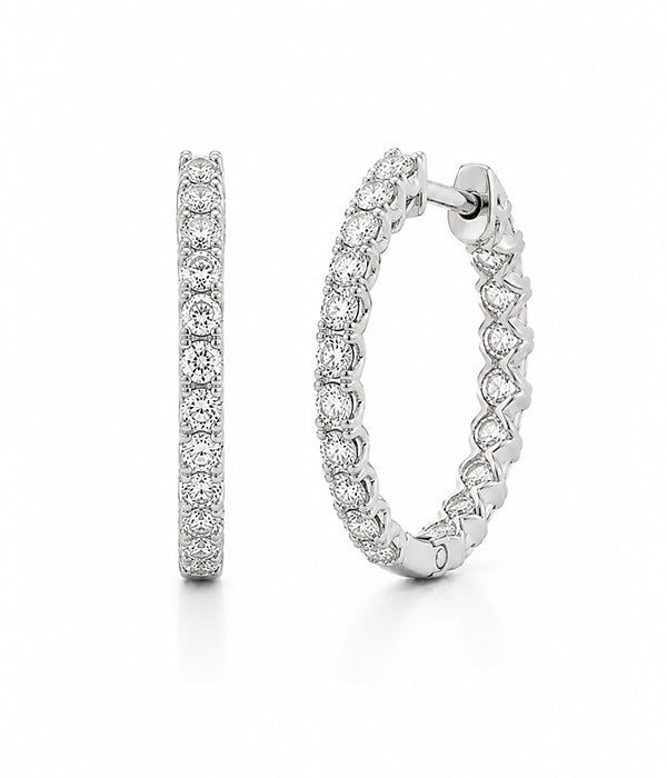 2.00tcw 14k White Gold Lab Grown Diamond Inside Out Diamond Hoops