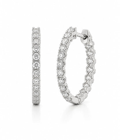 2.00tcw 14k White Gold Lab Grown Diamond Inside Out Diamond Hoops