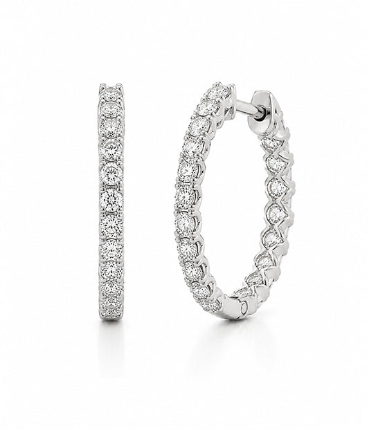 2.00tcw 14k White Gold Lab Grown Diamond Inside Out Diamond Hoops