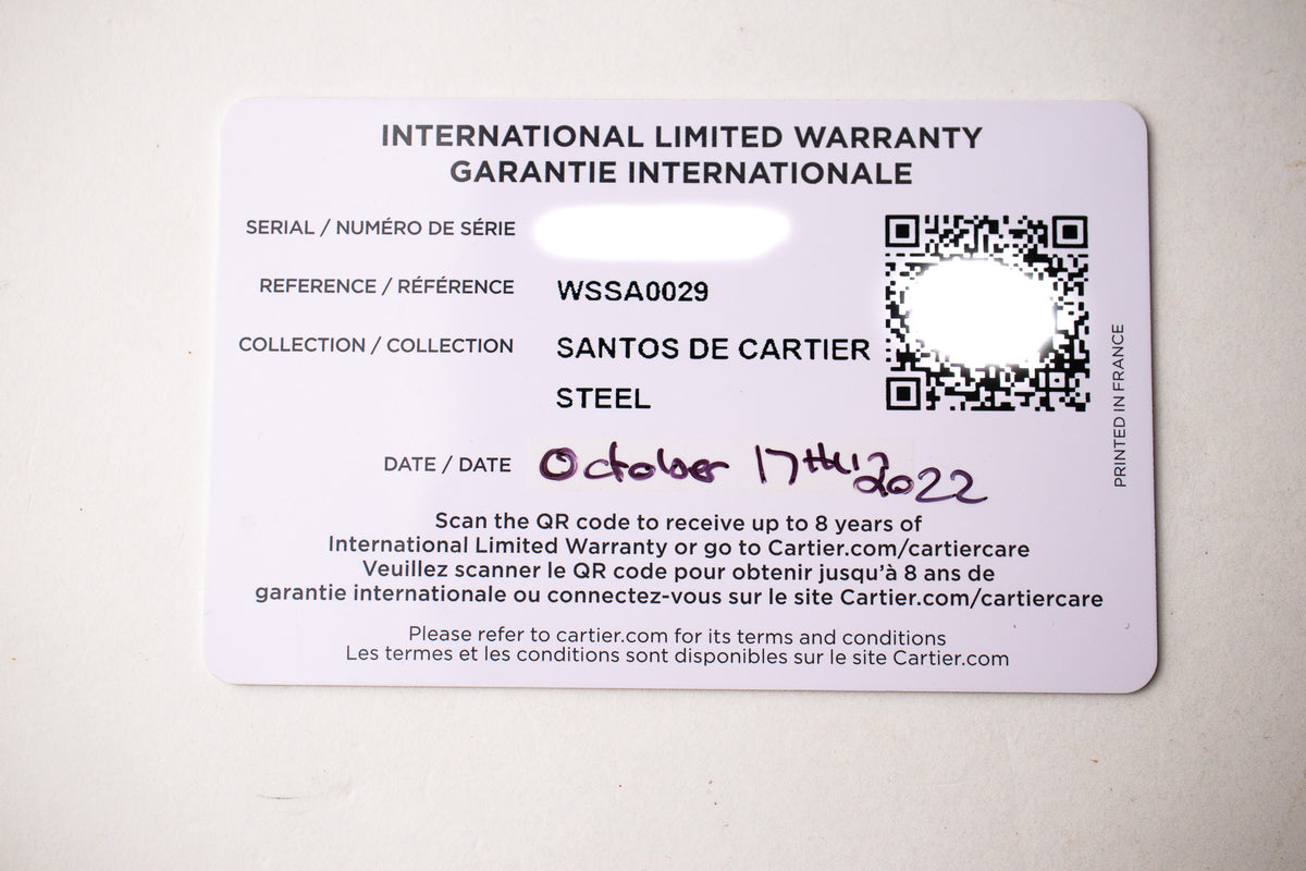 Santos Medium WSSA0029 Watch warranty card dated October 2022