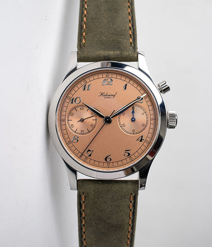 Habring Chrono-Felix stainless steel men's watch with a salmon dial that has Breguet numerals for sale by Belmont Watches in San Diego