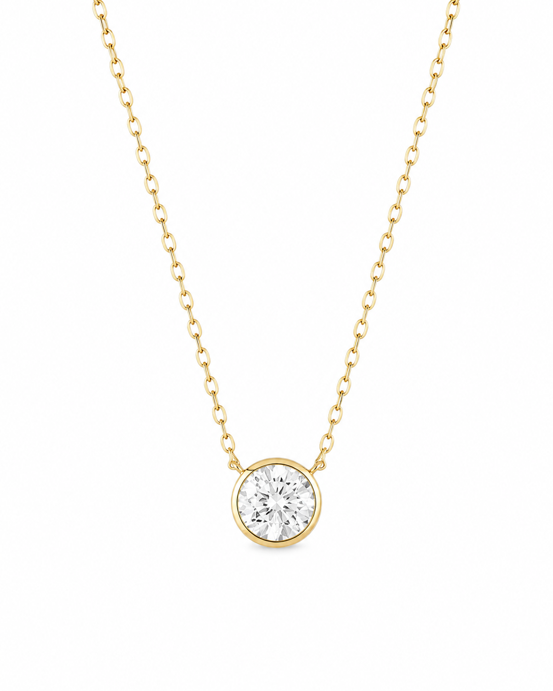 IGI Certified 1.02ct 14k Yellow Gold Lab Grown Diamond Solitaire Bezel Necklace 18