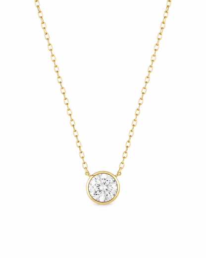 IGI Certified 1.02ct 14k Yellow Gold Lab Grown Diamond Solitaire Bezel Necklace 18"