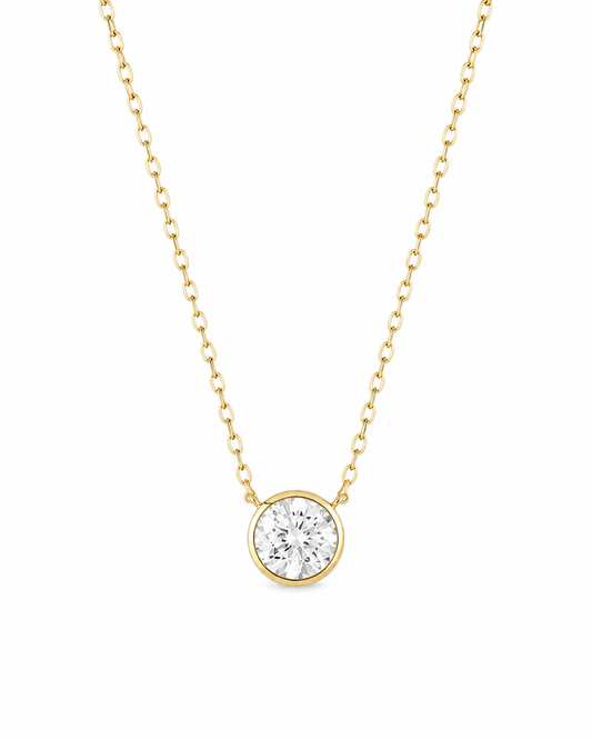 IGI Certified 1.02ct 14k Yellow Gold Lab Grown Diamond Solitaire Bezel Necklace 18"