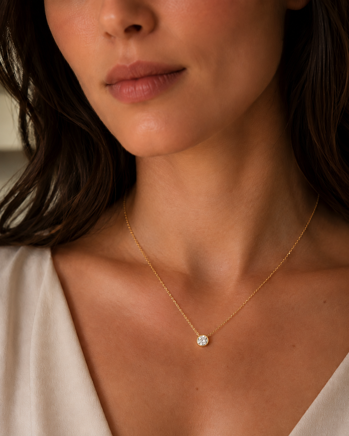 IGI Certified 1.02ct 14k Yellow Gold Lab Grown Diamond Solitaire Bezel Necklace 18