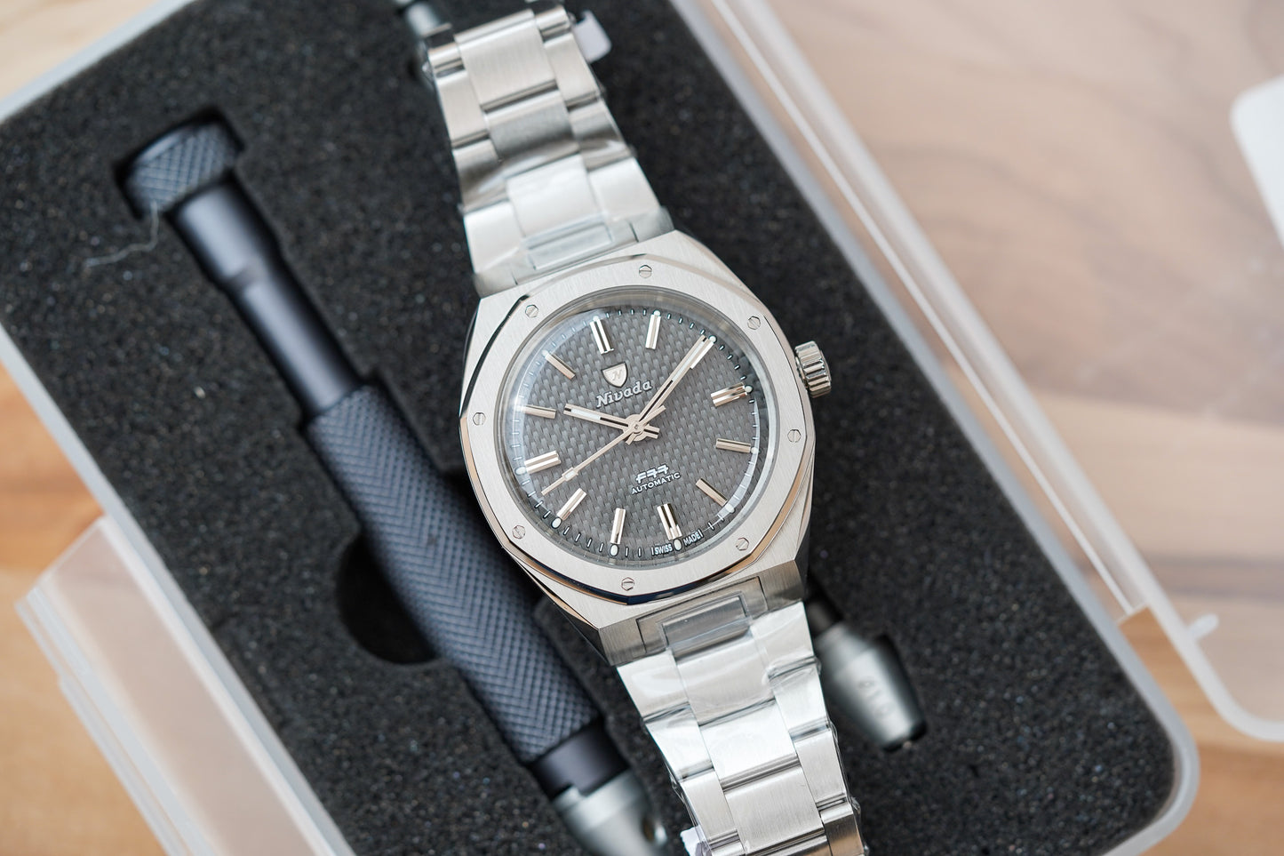 Nivada Grenchen F77 MK2 SST Grey Dial No Date 68044A77